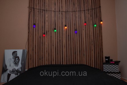 Черная Ретро Гирлянда "Сосулька"- 8 разноцветных LED лампочек - длина от первой . . фото 3
