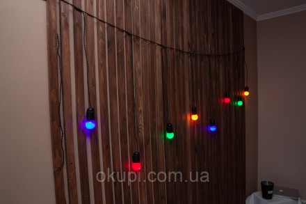 Черная Ретро Гирлянда "Сосулька"- 8 разноцветных LED лампочек - длина от первой . . фото 5