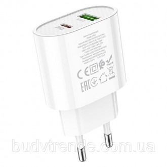 СЗУ HOCO C95A PD 20W+QC3.0 (1USB/Type-C/3A) (Белый). . фото 4