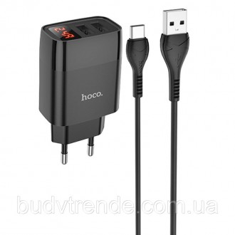 СЗУ HOCO C86A (2USB/2.4A) + Type-C (Черный). . фото 2