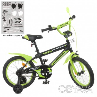 Велосипед детский двухколесный 18 дюймов PROF1 Inspirer Y18321-1, черно-салатовы. . фото 1