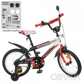 Велосипед детский двухколесный 18 дюймов PROF1 Inspirer Y18325-1, черно-бело-кра. . фото 1