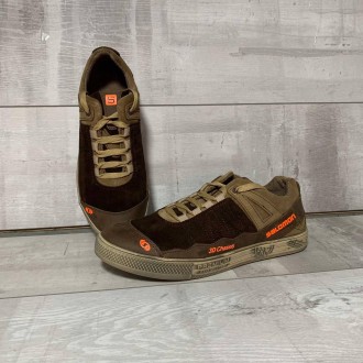 Мужские кроссовки Salomon коричнево-бежевого цвета из нубука со вставками кожи. . . фото 4
