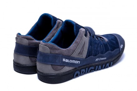 Мужские кроссовки Salomon сине-серого цвета из нубука со вставками кожи. Кроссов. . фото 5