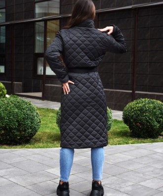 
 Куртка-пальто женская (черная). Демисезонное женское стеганое пальто с английс. . фото 4