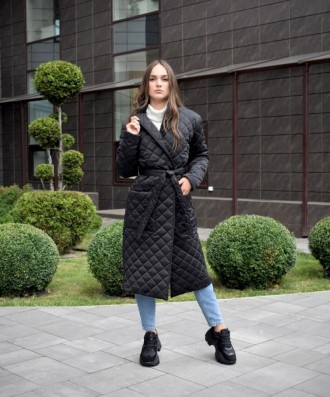 
 Куртка-пальто женская (черная). Демисезонное женское стеганое пальто с английс. . фото 3