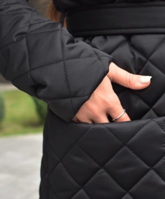 
 Куртка-пальто женская (черная). Демисезонное женское стеганое пальто с английс. . фото 5