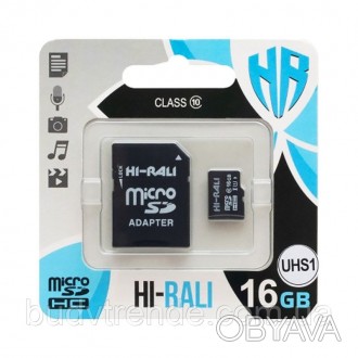 Карта памяти Hi-Rali microSDHC (UHS-1) 16 GB class 10 (с адаптером) (Черный). . фото 1