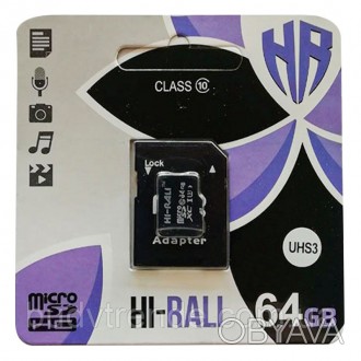 Карта памяти Hi-Rali microSDHC 64 GB Card Class 10 + SD adapter (Черный). . фото 1