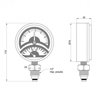Термоманометры ICMA Арт. 258 (0-4 бар) – комбинированные приборы для одновременн. . фото 3