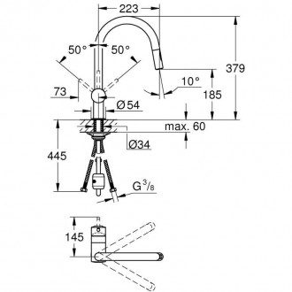 Змішувач висувний для кухні Grohe Minta 32321DC2 виготовлений з латуні, має ніке. . фото 3