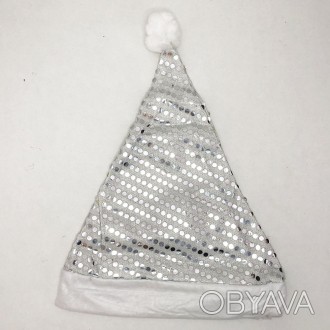 Шапка Деда Мороза новогодняя белая с YV-100 серебрянными пайетками Цвет: Белый 
. . фото 1