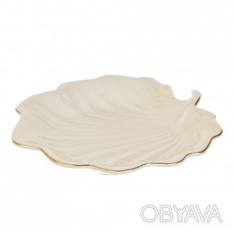 Блюдо "Белый лист" керамическое. Качественная и оригинальная сервировочная посуд. . фото 1