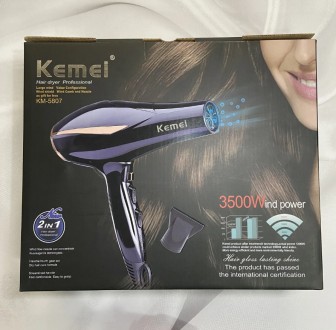 Фен для волос Kemei (KM-5807). Мощность 3500 Вт, регулировка воздушного потока 2. . фото 5