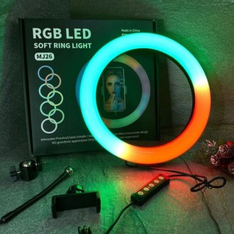 Кольцевая светодиодная лампа RGB LED RING MJ26 26 см с TL-154 держателем телефон. . фото 4