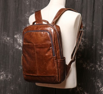 
Мужской городской рюкзак из натуральной кожи, качественный повседневный кожаный. . фото 4