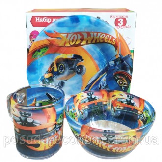 Набор детской стеклянной посуды из 3-х предметов "Hot Wheels".. Харьков. фото 1 Набор детской стеклянной посуды из 3-х предметов "Hot Wheels".. Харьков. фото 1
