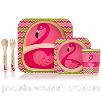 Набор детской бамбуковой посуды из 5-ти предметов "Фламинго".
 
. . фото 2