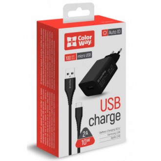 Зарядное устройство ColorWay 1USB AUTO ID 2A (10W) black + cable Lightning (CW-C. . фото 13