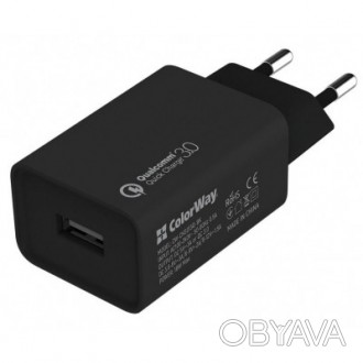 Зарядное устройство ColorWay 1USB Quick Charge 3.0 (18W) black + cable Lightning. . фото 1