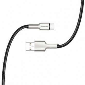 Дата кабель USB 2.0 AM to Type-C 1.0m head metal black ColorWay (CW-CBUC046-BK). . фото 6