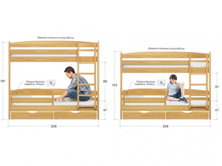 Двухъярусная кровать Дуэт Плюс 80х190 из щита бука Эстелла (Estella)Двухъярусная. . фото 6