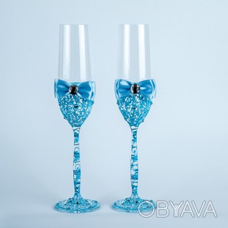 Свадебные бокалы с ручной росписью по стеклу. Голубые
 
Материал: богемское стек. . фото 1