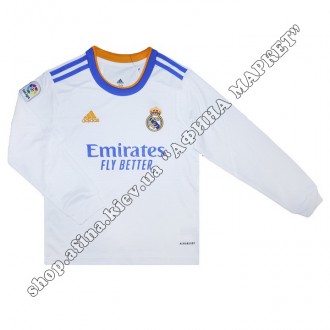 Детская футбольная форма Реал Мадрид 2021-2022 домашняя Adidas длинный рукав . К. . фото 3