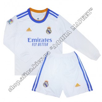 Детская футбольная форма Реал Мадрид 2021-2022 домашняя Adidas длинный рукав . К. . фото 2