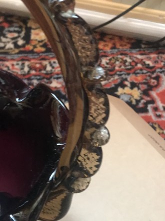 Ваза конфетница с ручкой, вазочка темно сиреневое стекло времен СССР, высота 29 . . фото 4