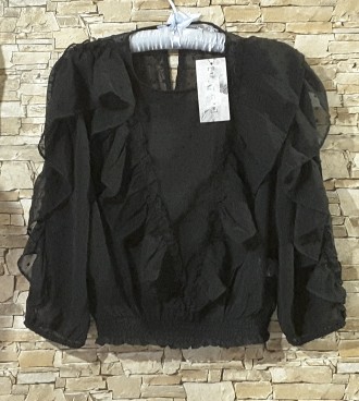 Прозрачная чёрная блуза в крапинку викторианского стиля размер М британского бре. . фото 2