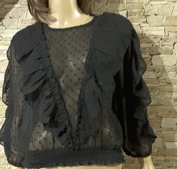 Прозрачная чёрная блуза в крапинку викторианского стиля размер М британского бре. . фото 3