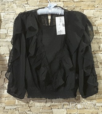 Прозрачная чёрная блуза в крапинку викторианского стиля размер М британского бре. . фото 1