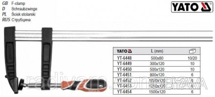 YATO-6452 - професійна струбцина столярна тип F.
Товста, міцна планка укріплена . . фото 1