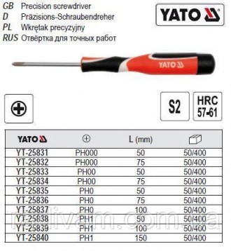 Професійна викрутка хрестова міні YATO-25834
Викрутка прецизійна хрестова з магн. . фото 2