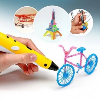 3D ручка желтая c LCD дисплеем (3D Pen-2) +Подставка + комплект пластика 20 цвет. . фото 4