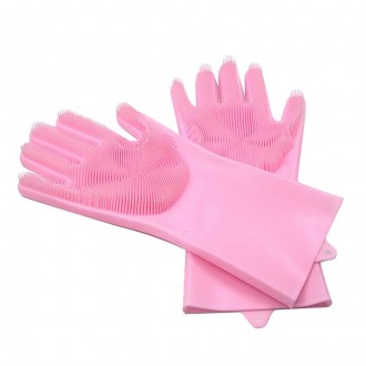  Перчатки силиконовые Kitchen Tools для уборки дома, мытья посуды или авто Розов. . фото 8