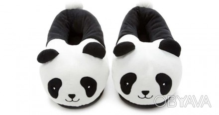 Мягкие домашние детские тапочки Панда черно-белые, тапки-лапки для кигуруми закр. . фото 1