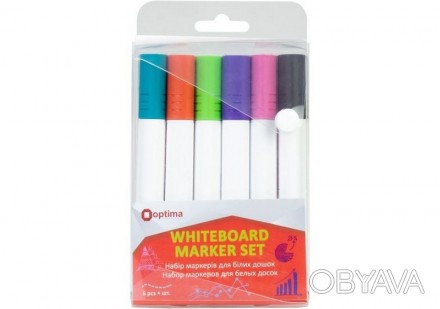 Набір маркерів для білих дошок OPTIMA 2 мм, 6 кольорів в пеналі O16213
 
Набір м. . фото 1