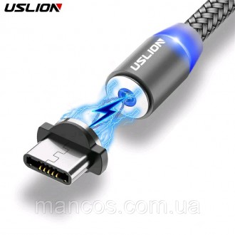 Магнитный Кабель USLION Type-C USB 2A Шнур с Подсветкой Усиленный Круглый
Круглы. . фото 2