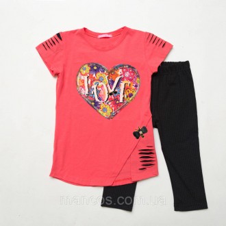 Комплект SmileTime футболка и капри для девочки Lovely, коралл с черным
Летняя т. . фото 2