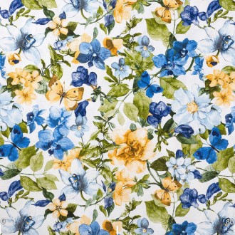 Декоративная ткань синие и желтые бабочки в цветах акварель 280см лонета. . фото 3