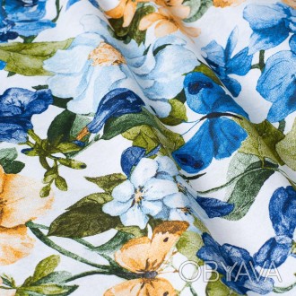 Декоративная ткань синие и желтые бабочки в цветах акварель 280см лонета. . фото 1