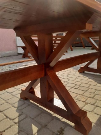 Стол деревянный садовый LNK "Песочные часы" 75x300 см. - идеально подойдет в бес. . фото 4