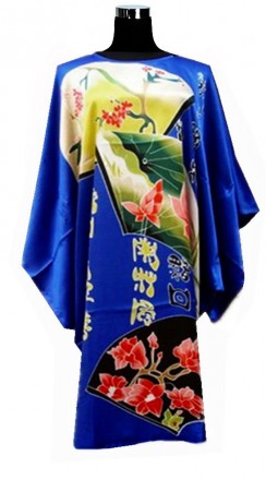 красивое шелковое платье кимоно с элегантным восточным принтом, небольшие разрез. . фото 2