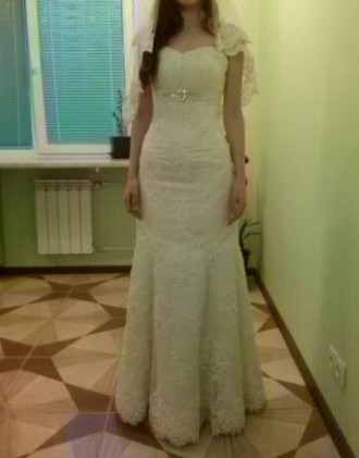 Продаю весільну сукню р44ua, колір шампань, індивідуальний пошив по французькому. . фото 3
