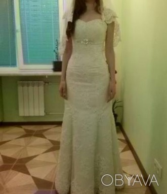 Продаю весільну сукню р44ua, колір шампань, індивідуальний пошив по французькому. . фото 1