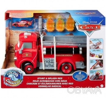 Трек Тачки Молния Маквин Пожарная машина Disney Pixar Cars Stunt & Splash Red