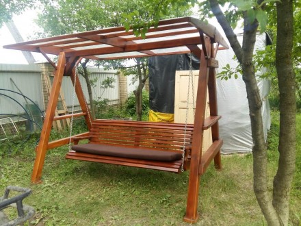 Деревянная садовая качель LNK "Чунга-Чанга" с пластиковой полукруглой крышей - и. . фото 3