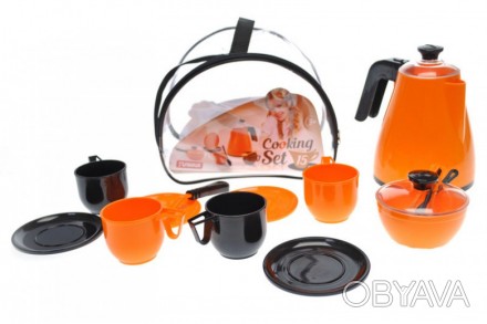 Набор яркой пластиковой посудки "Cooking Set". В комплекте: чайник, сахарница, 4. . фото 1
